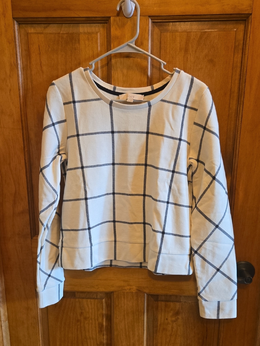 Cream Windowpane Check Long Sleeve Sweatshirt Top  Size S